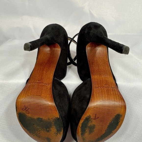 BLACK SUEDE ENZO ANGIOLINI PEEP TOE ANKLE STRAP 9M - Picture 7 of 8